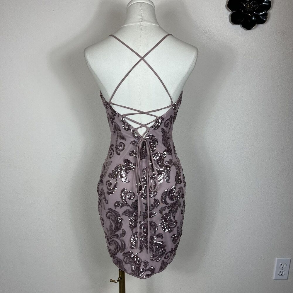 Windsor Dress Women Large Mauve Pink Sequin Paisley Bodycon Lace Up Corset Party - Picture 2 of 7